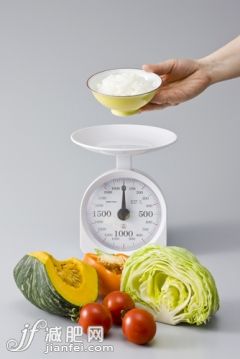 燈籠椒,碗,瘦身,食品,飲食_gic7218418_Bowl of rice being measured on a weight scale, with a variety of vegetables_創意圖片_Getty Images China