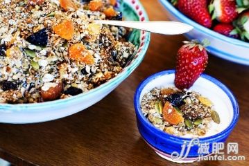 早餐,奶製品,食品,水果,格蘭諾拉麥片_gic7573032_Fruit muesli with yoghurt and pumpkin seeds_創意圖片_Getty Images China